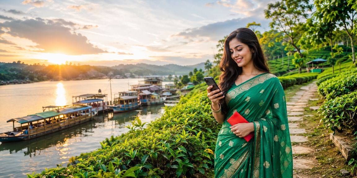 রাঙামাটিতে লাল খামে বোনাস পুরস্কার হাতে নিচ্ছেন উৎসবমুখর তরুণী